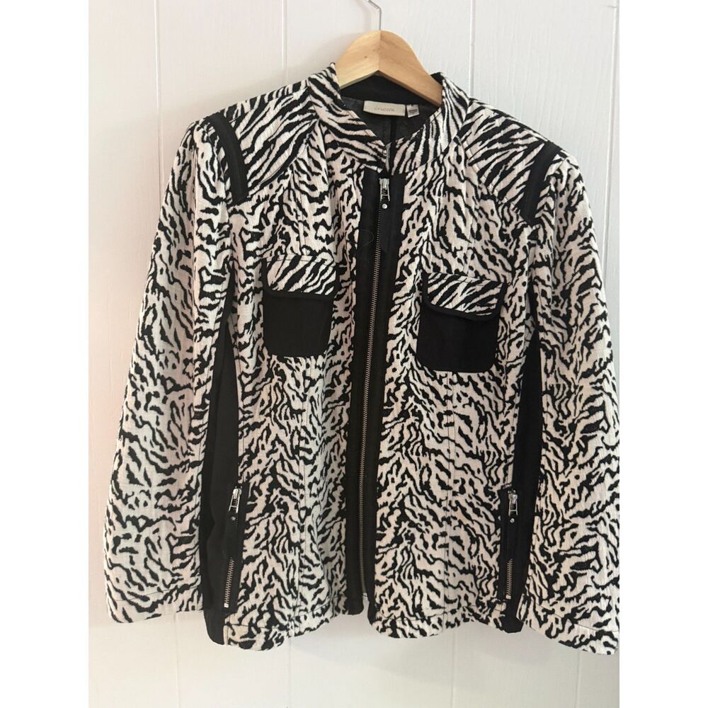Chico's black and white textured zebra-print zip-up jacket